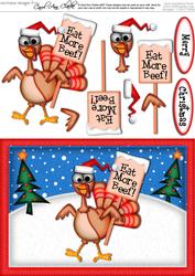 A5 Xmas Percy the Turkey Quick Card N 3D Decoupage