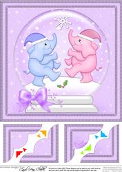 8 x 8 Xmas Elephants Snowglobe Scalloped Corner