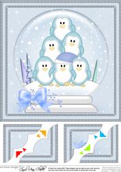 8 x 8 Xmas Penguins Snowglobe Scalloped Corner