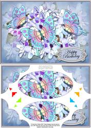 A5 Birthday Flowers & Butterflies Scallop Corners and Pyramage