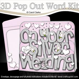 3D Silver Wedding with Roses Pop Out Word Card Kit