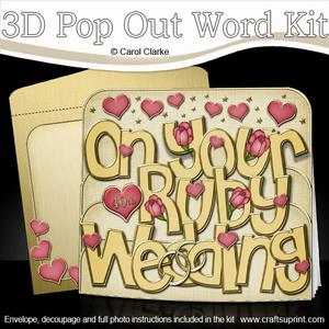 3D Ruby Wedding with Roses Pop Out Word Card Kit