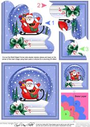 Xmas Santa N Sleigh Snowglobe Shell Edged Corner Stacker
