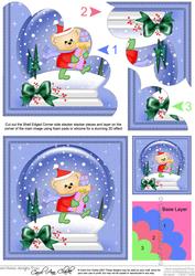 Xmas Cute Teddy Snowglobe Shell Edged Corner Stacker