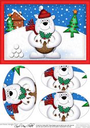 A5 Xmas Ben Polar Bears Pudding Oval Pyramage Topper