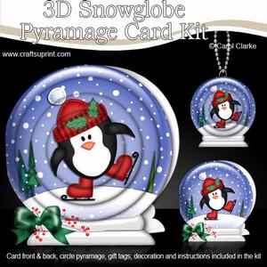 3D Xmas Skating Penguin Snowglobe Circle Pyramage Card Kit