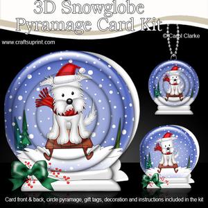 3D Xmas Sledging Westie Snowglobe Circle Pyramage Card Kit
