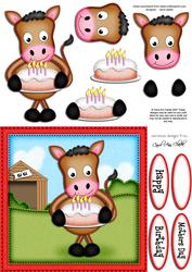 Gi Gi the Horse's Birthday Cake Quick Card N 3D Decoupage
