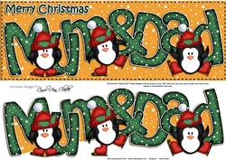 Large Dl Xmas Mum N Dad with Penguins Quick Card N Decoupage