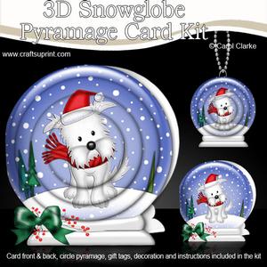3D Xmas Westie Dog Snowglobe Circle Pyramage Card Kit