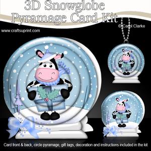 3D Xmas Milly Moo Cow Snowglobe Circle Pyramage Card Kit