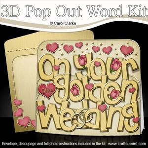 3D Golden Wedding with Roses Pop Out Word Card Kit