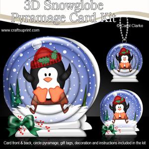 3D Xmas Sledging Penguin Snowglobe Circle Pyramage Card