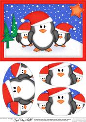 A5 Xmas Penguins Felties Oval Pyramage Topper