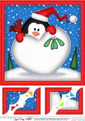 8 x 8 Penguin Xmas Love Scalloped Corner Topper