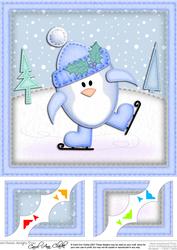 8 x 8 Xmas Skating Penguin Scalloped Corner Topper