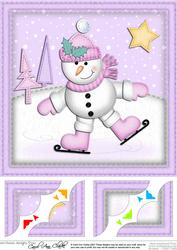 8 x 8 Xmas Skating Snowman Scalloped Corner Topper