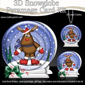 3D Xmas Skating Rudolph Snowglobe Circle Pyramage Card