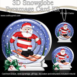 3D Xmas Skiing Santa Snowglobe Circle Pyramage Card Kit