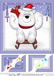 8 x 8 Xmas Sledging Polar Bear Scalloped Corner Topper