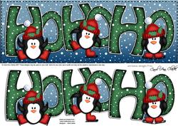 Large Dl Xmas Hohoho Penguins Quick Card with 3D Decoupage