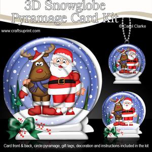 3D Xmas Santa N Rudolph Snowglobe Circle Pyramage Card Kit