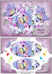 A5 Thinking of You Flowers & Butterflies Scallop Corners and Pyramage