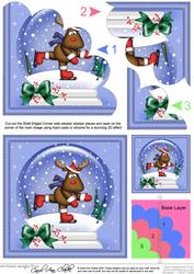 Xmas Skating Rudolph Snowglobe Shell Edged Corner Stacker