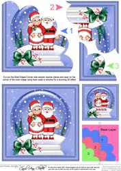 Xmas Mr N Mrs Claus Snowglobe Shell Edged Corner Stacker