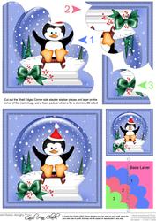 Xmas Sledging Penguin Snowglobe Shell Edged Corner Stacker