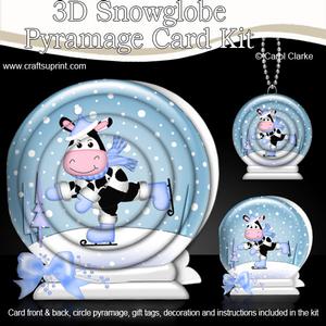 3D Xmas Milly Moo Cow Snowglobe Circle Pyramage Card Kit