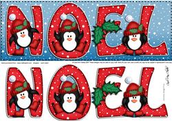 Large Dl Xmas Noel with Penguins Quick Card with 3D Decoupag