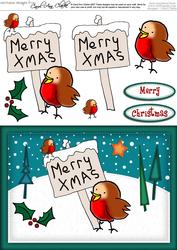 A5 Xmas Robins Quick Card N 3D Decoupage