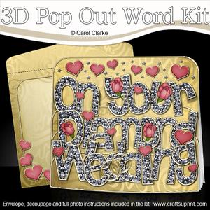 3D Diamond Wedding with Roses Pop Out Word Card Kit