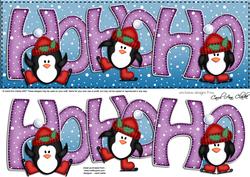 Large Dl Xmas Hohoho Penguins Quick Card with 3D Decoupage