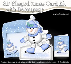 Xmas Skating Snowman Shaped Card with Decoupage