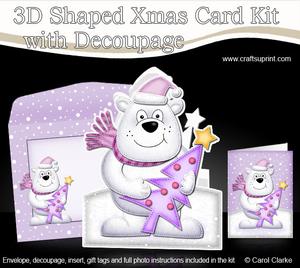 Xmas Ben Polar Bears Xmas Tree Shaped Card with Decoupage
