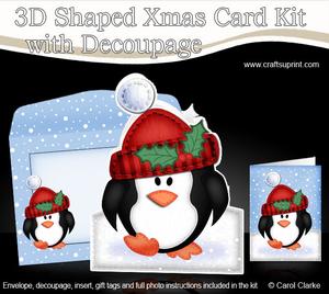 Xmas Penguin Shaped Card with Decoupage