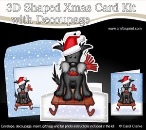 Xmas Sledging Hamish Scottie Dog Shaped Card with Decoupage