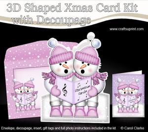 Xmas Singing Snowmen Shaped Card with Decoupage