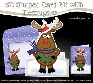 3D Xmas Rudolph Shaped Card with Decoupage