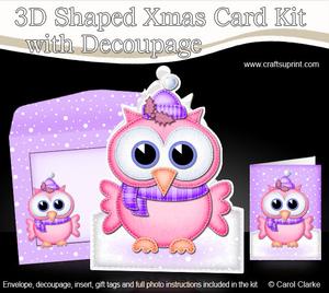 3D Xmas Little Hoot Owl Shaped Card with Decoupage