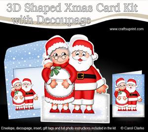3D Xmas Mr & Mrs Santa Shaped Card with Decoupage