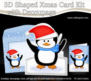 3D Xmas Penguin Shaped Card with Decoupage