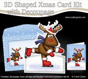 3D Xmas Skating Rudolph Shaped Card with Decoupage