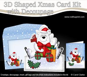 3D Xmas Polar Bear's Presents Shaped Card with Decoupage