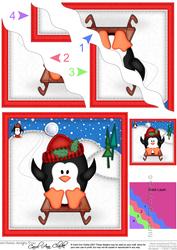 Xmas Sledging Penguin Wavy Corner Side Stacker