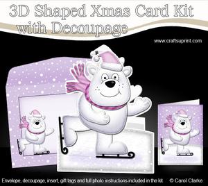 3D Xmas Skating Ben Polar Bear Card with Decoupage