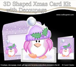 3D Xmas Cute Penguin Card with Decoupage