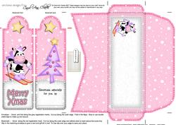Xmas Skiing Milly Moo Cow Bookmark Card N Envelope